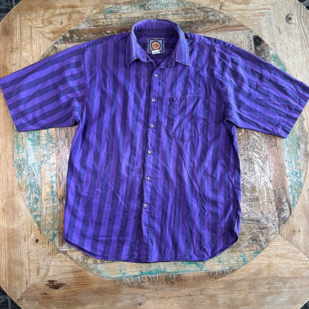 Z-Bop Vintage 90s short sleeve button down L purple stripes grunge retro skater